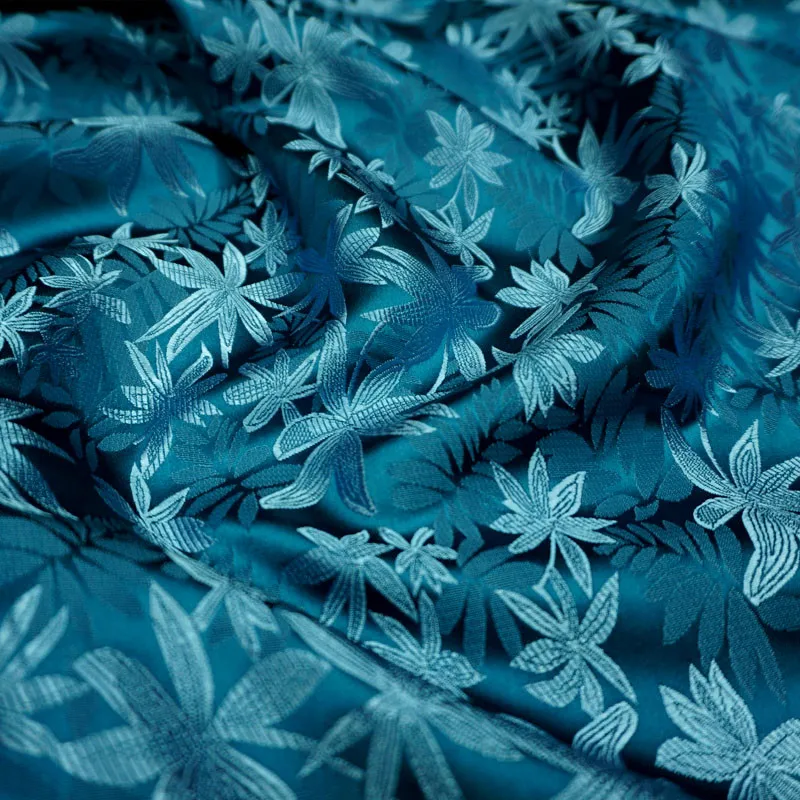 CF927GreenBlueTheLeavesJacquardChineseSilkyBrocadeStainFabric