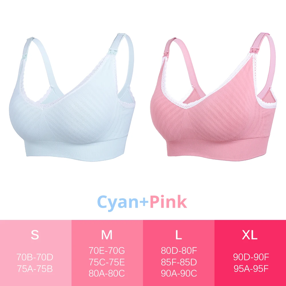 SkBluePink 2 шт. в упаковке, Бюстгальтер для кормления, хлопковый бюстгальтер для беременных женщин без косточек, бюстгальтер для сна размера плюс A B C D E F G - Цвет: SkBluePink