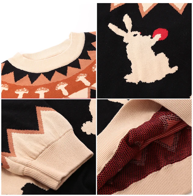 Thick vintage sweater with rabbit print