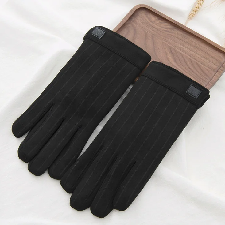 

Korean men's Suede Gloves five finger warm and cold proof riding touch screen in winter