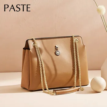 

Retro Style Chain Shoulder Bag Solod Color Strap Handles Designer Handbags Genuine Leather Suede Daily Tote Bag
