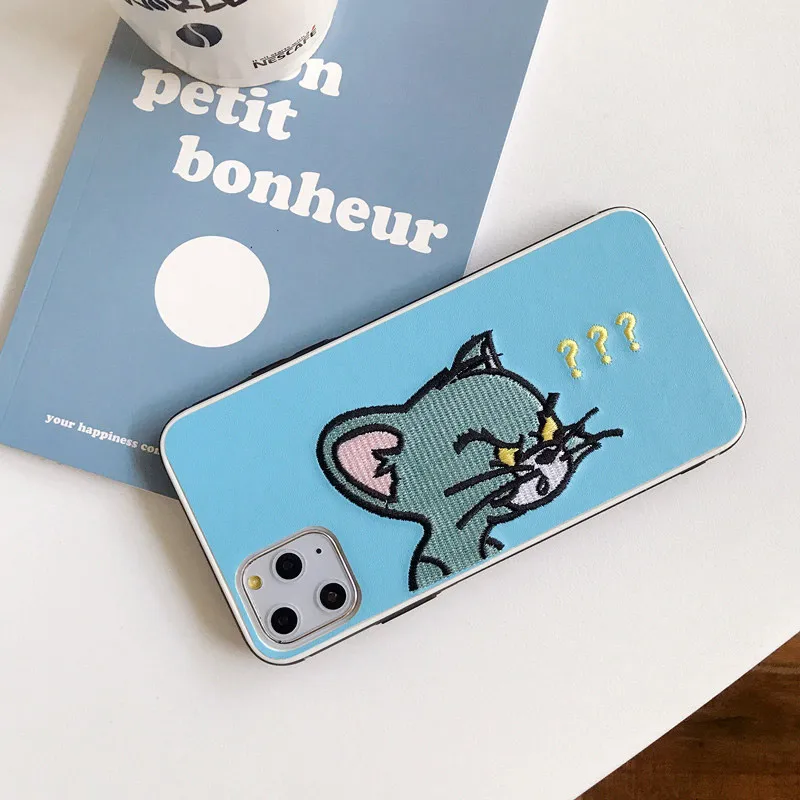 Чехлы для телефонов iphone 11Pro XS Max X XR чехол с мультяшной вышивкой в виде кошки мыши для iphone 11 6 6S 7 8 Plus задняя крышка fundas capa - Цвет: 2 blue