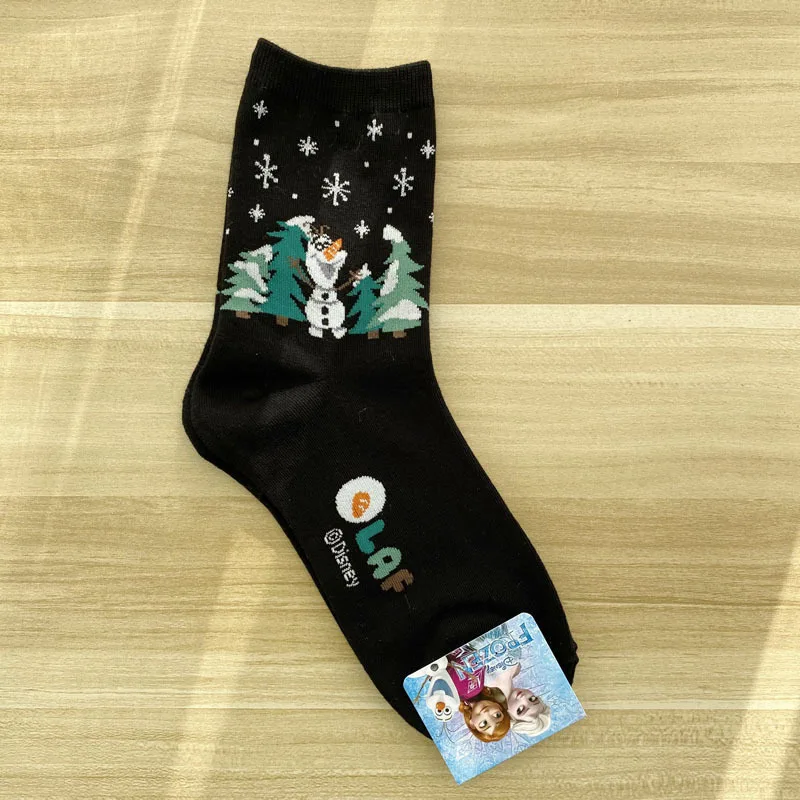 Disney/1 пара носков; рождественские носки для девочек с героями мультфильма «Холодное сердце»; яркие шелковые женские носки со снежинками; хлопковые носки для взрослых