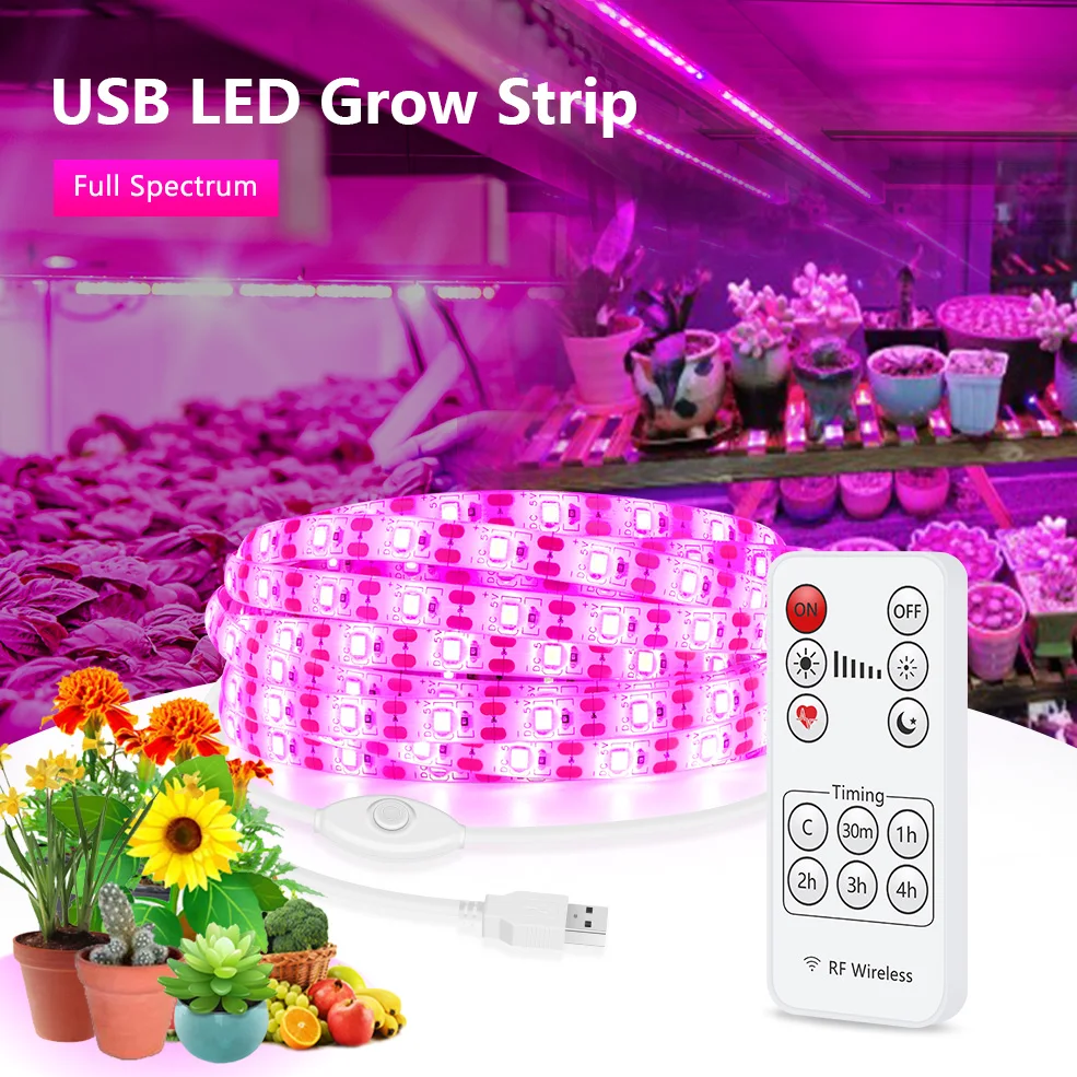 Светодиодный Grow светильник полный спектр 1 м 2 3 4 5 USB растет полосы 2835 DC5V