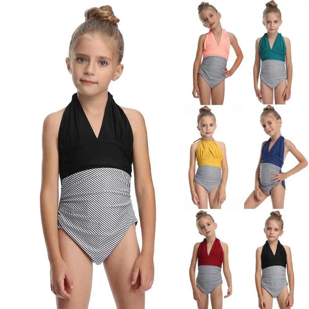 

Halter Sleeveless Stripe Printed Swimwear for Girls Backless Swimwear Bikini Bathing Suit Swimwear Children Girl Swimsuit #20