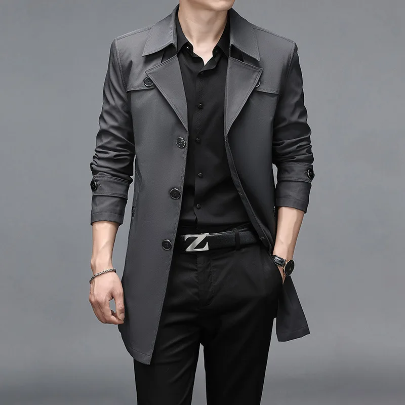 Men Oversized Classic Trench Coat 8XL Windbreaker Solid Slim Fat Business Casual Long