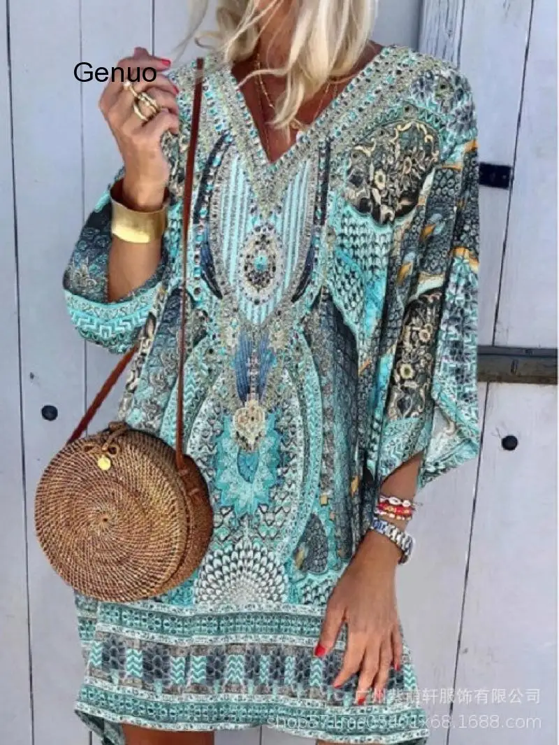 S-3XL Big Size Boho Dress Female Vintage Print Tops Long Sleeve Retro Loose Women Short Beach Dresses 2020 Autumn Fashion S-3XL Big Size Boho Dress Female Vintage Print Tops Long Sleeve Retro Loose Women Short Beach Dresses 2020 Autumn Fashion