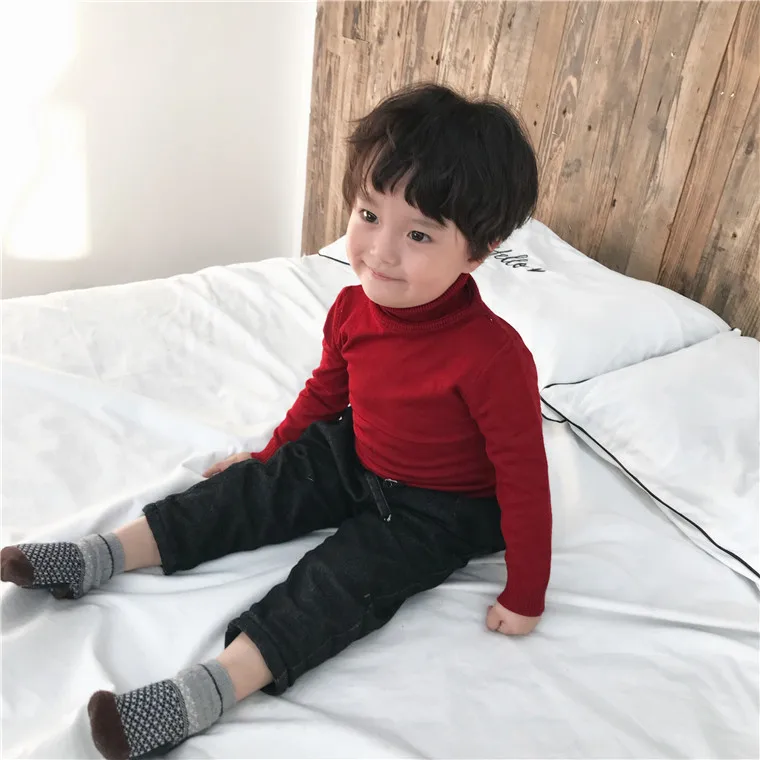 20181 Autumn And Winter New Style Childrenswear Children High Collar Knitted Sweater Base Shirt Girls Slim Fit Knitted Pullover