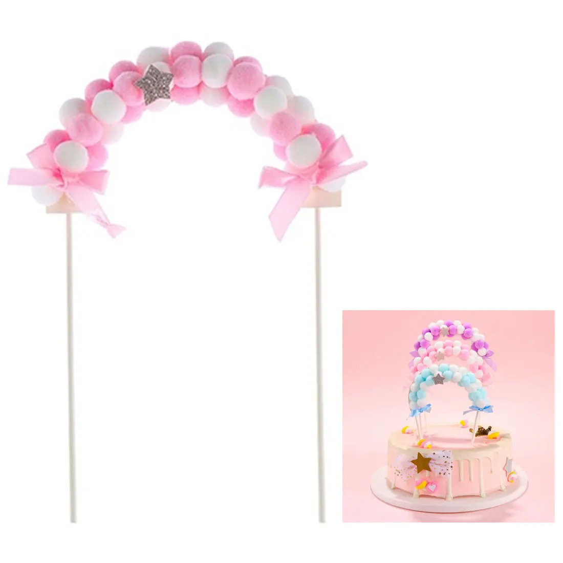 Pompom Soft Cloud Cake Topper Gifts Birthday Flags Dessert Party Supplies UK