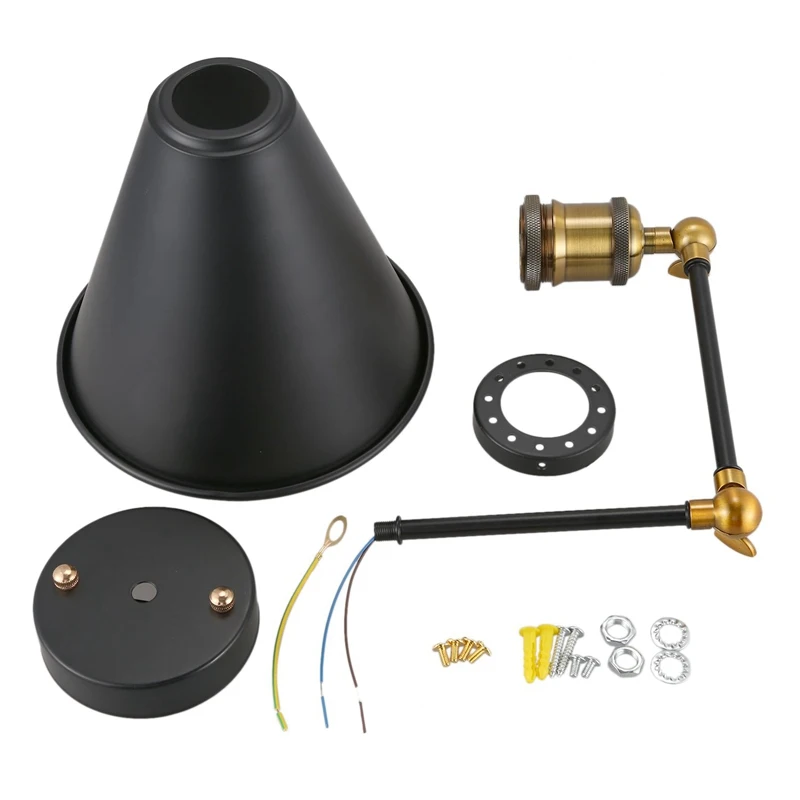 Hot XD-Retro Industrial Edison Simplicity Antique Wall Lamp with Metal Umbrella Shade- Black