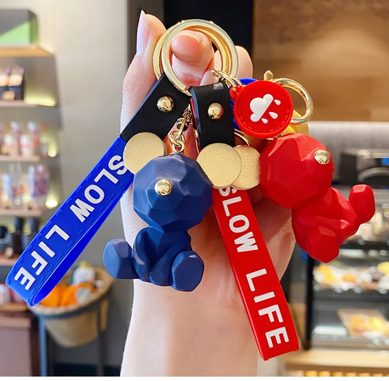 Cartoon Simple Bear Keychain Student School Bag Pendant Couple Car Key Ring Ring Girl Decoration Accessories Gift Hand Palm Toy