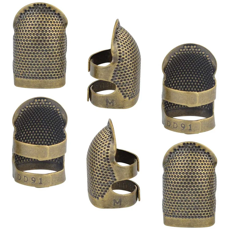 Adjustable Finger Metal Shield Protector Hand Needlework DIY Sewing Tools 2 Pieces Retro Sewing Thimble Finger Protector Small+Medium