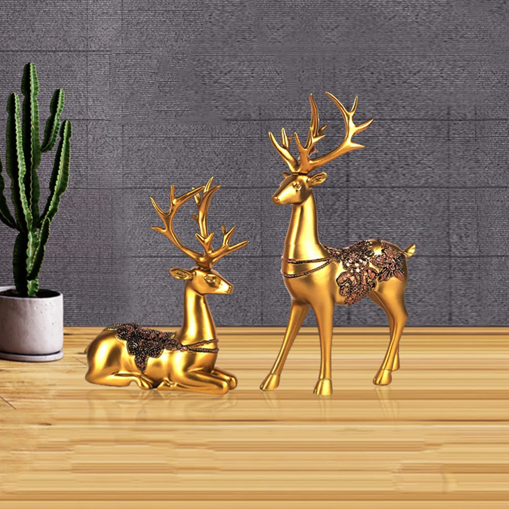 1 пара, статуя оленя из смолы, имитация пары, статуя оленя, скульптура, настенное художественное украшение, современный домашний орнамент, Рождественский домашний декор