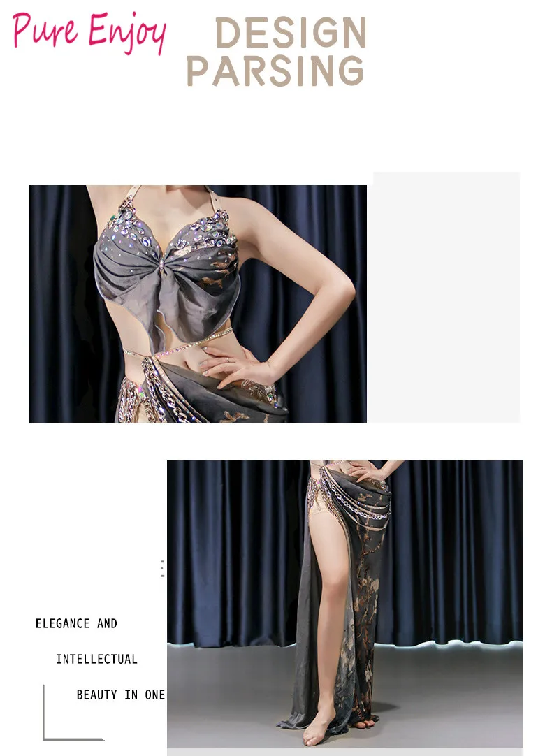 Профессиональный костюм для танца живота для женщин Производительность наряды Bollywood Dancer Belly Dance Роскошный бриллиантовый костюм