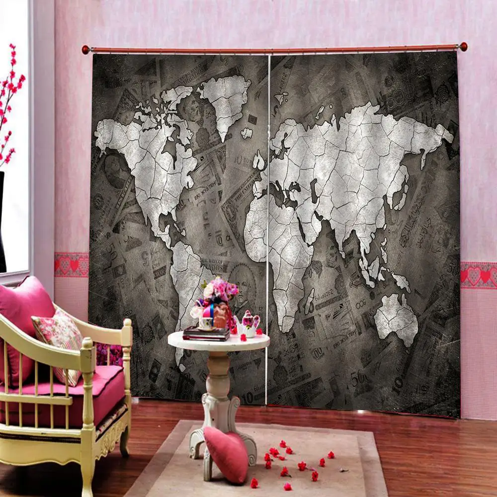 Map picture curtain Digital print for Living room bedroom blackout Curtains Decor Drapes | Дом и сад