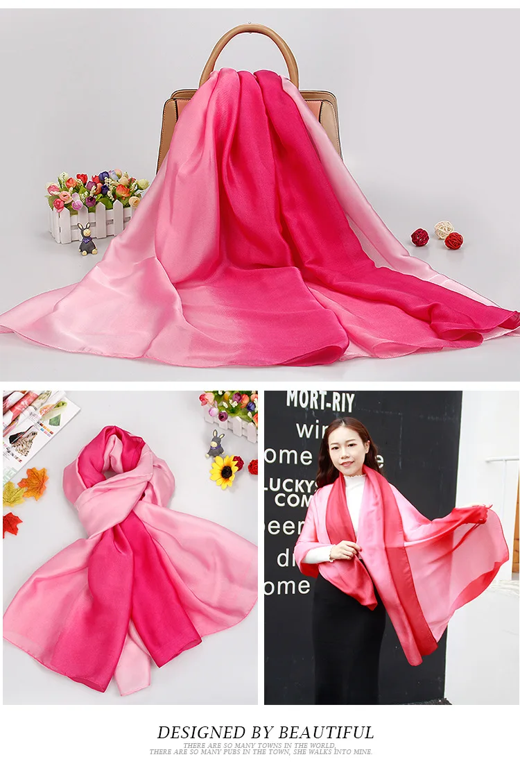 Spring And Summer New Style Imitated Silk Fabric Transition Color Silk Scarves Seaside Sun-resistant Beach Towel Gradient Color