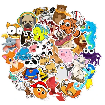 

50pcs Anime Cute Animals Cow Cat Dog Sticker Cosplay Prop PVC Waterproof DIY skateboard Cartoon Car Permanent Sticker