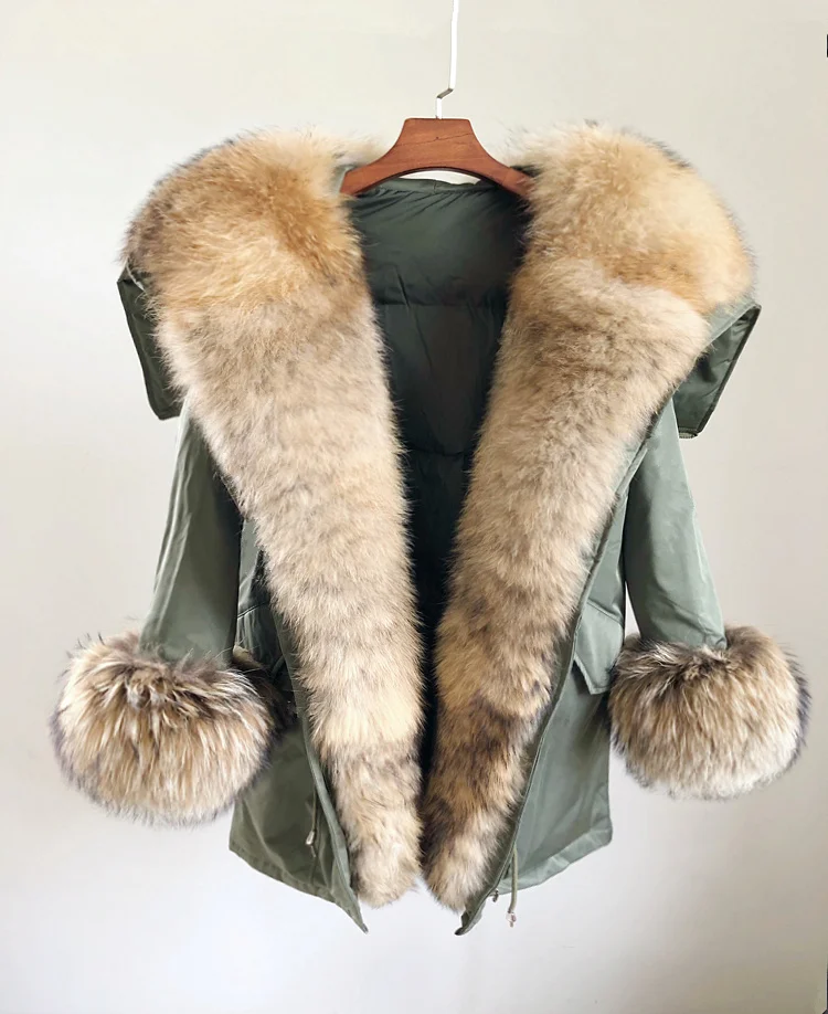 Парка женская зимняя на утином пуху со съемным натуральным мехом енота и