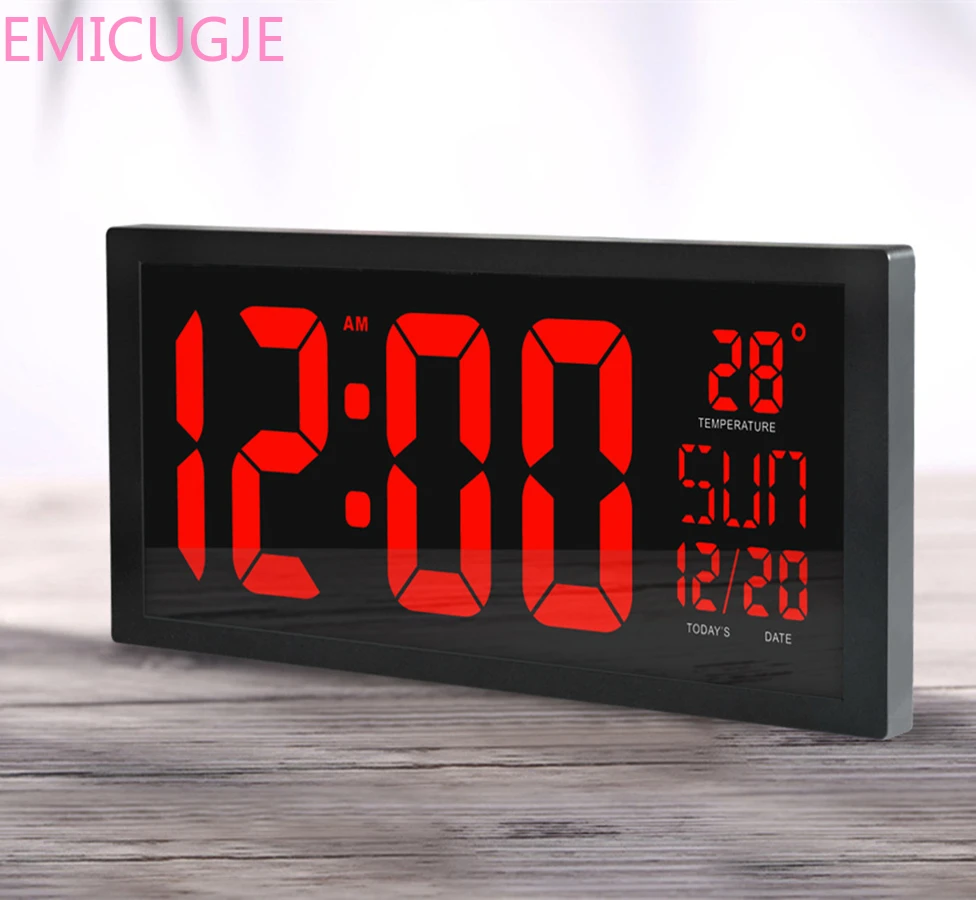

Home Desktop Calendar Clock Daylight Saving Time Function LED Electronic Clock with Thermometer HD LED Large Screen Wall Clock