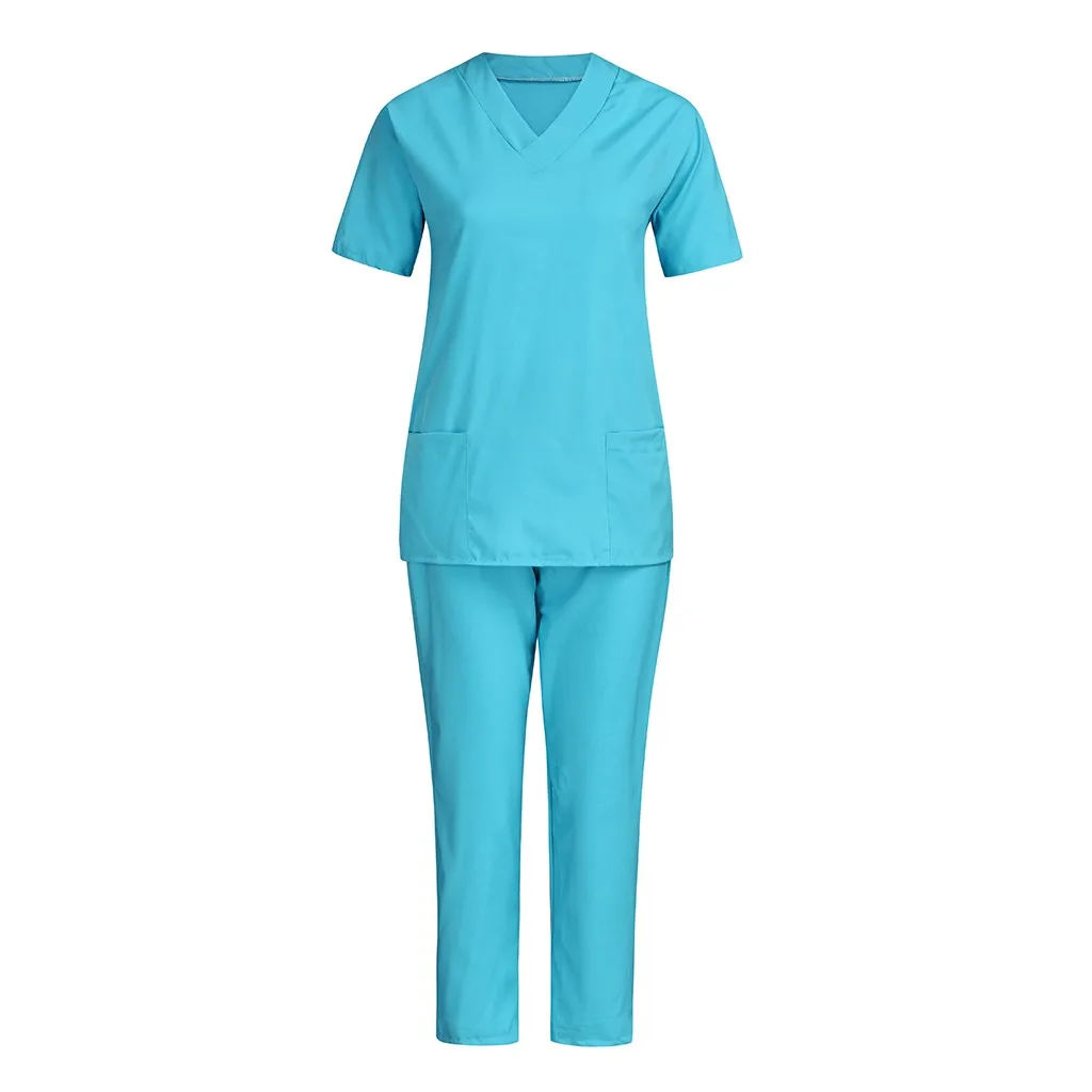 Nurse Uniform Men Women Short Sleeve V-neck Tops+Pants Nursing Working Uniform Set Suit D91023
