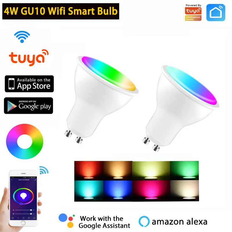 

Умная Светодиодная лампа Gu10, 4 Вт, Wi-Fi, RGBCW, 85-265 в