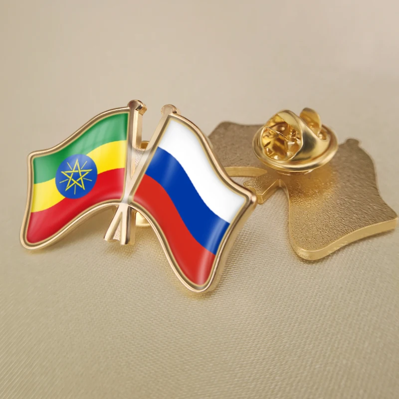 

Ethiopia and Russian Federation Crossed Double Friendship Flags Lapel Pins Brooch Badges