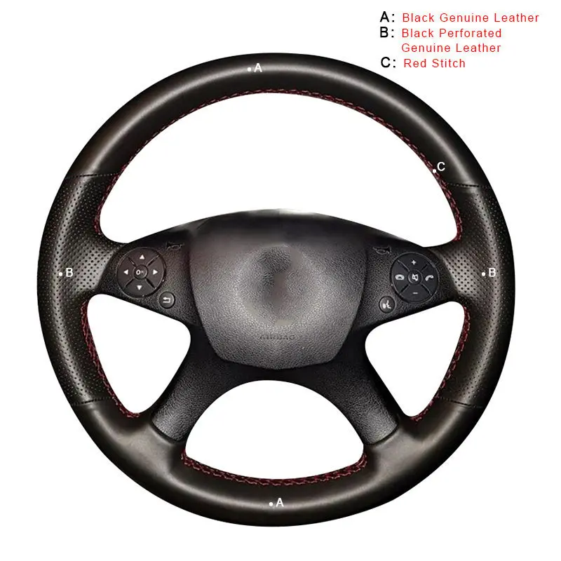 Genuine Leather Авто оплетка на руль для Mercedes Benz W204 c-класс 2007-2010 C280 C230 C180 C260 C200 C300 автомобильные чехлы - Название цвета: Genuine Leather
