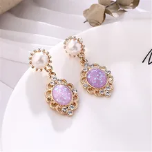 Модная с кристаллами и жемчугом, длинные серьги, классические овальные серьги с кисточками, винтажные простые геометрические серьги-гвоздики для женщин, европейские ювелирные изделия