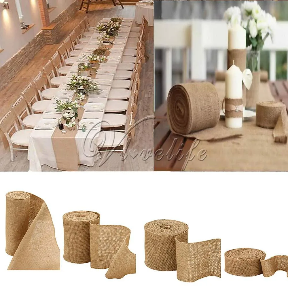 10 M Hessian Burlap Ribbon Roll Vintage Rustic Natural Wedding Table