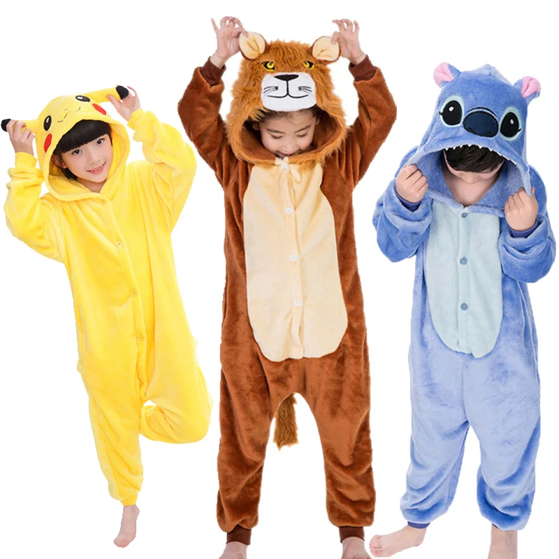 Comprar Los niños Pikachu Pijamas Niño Niña de dibujos animados de animales pijama de cosplay mono 4 6 8 10 12 años los niños de lana pijama kigurumi Sudadera con capucha