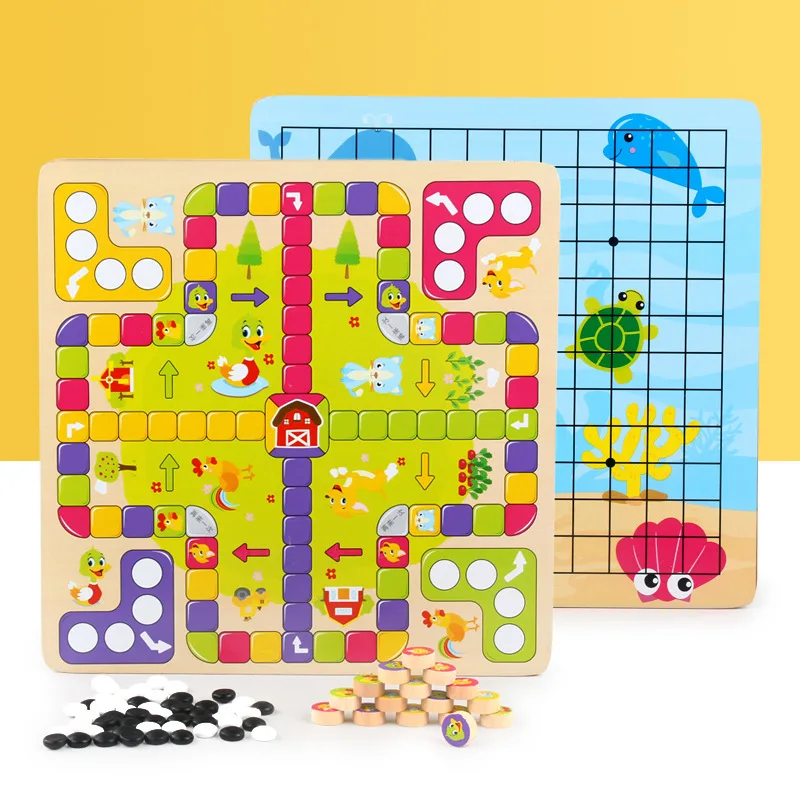 Wooden children's toys 3D Puzzle All in one flying chess, multi-function chess wooden chess 2