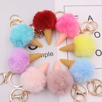 

30pcs/lot Fashion Keychains Ice Cream Pendant Plush Dolls Key Ring Girls Bag Decorations For Women Jewelry