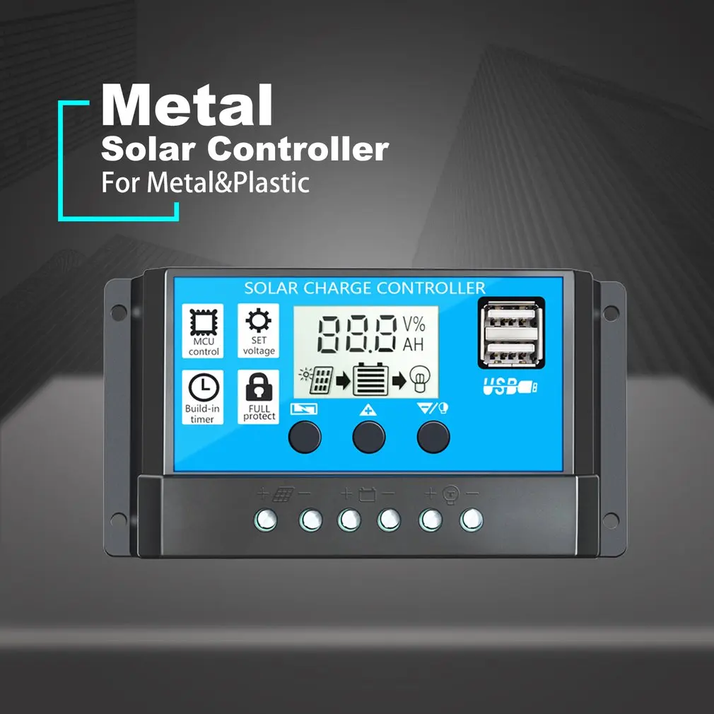 60A/50A/40A/30A/20A/10A Авто 12 в 24 в контроллер солнечной PWM контроллер ЖК двойной USB Панель Солнечная Регулятор