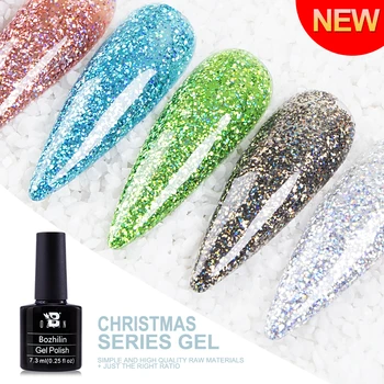 

Bozlin 7.3 ML Christmas Series Gel Glitter Soak Off LED UV Gel Nail Polish 12 Colors Nails Art Tools Shiny Varnish Hybrid Bling