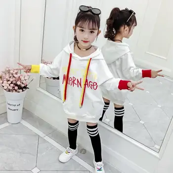 

Girl's sweater spring and autumn long sleeve new children's clothing loose letters in the long section of kids clothes