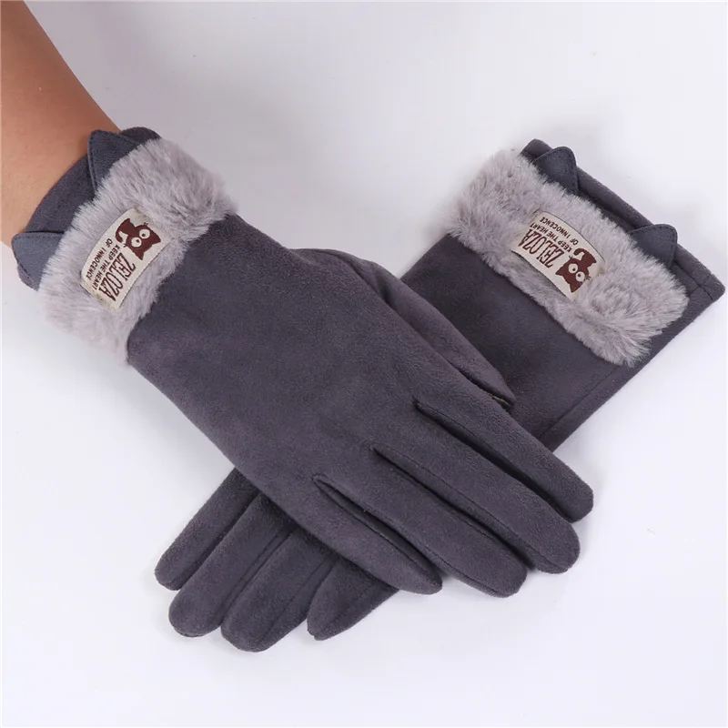 Touch screen gloves ladies winter warm suede leather mittens lovely rabbit cat ears plus velvet thickening driving gloves D33