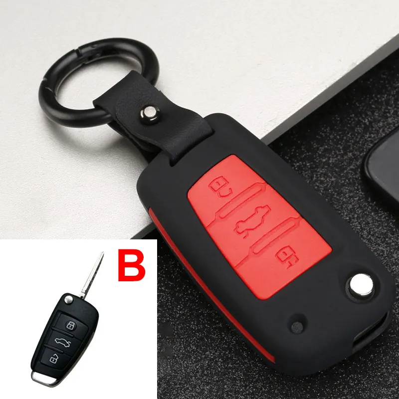 ABS+silicone Car Key Case Cover For Audi C6 A1 A3 C5 Q3 B6 B7 B8 A4 A5 A6 A7 A8 Q5 Q7 R8 TT S5 S6 S7 S8 SQ5 RS5 Accessories - Название цвета: B Black