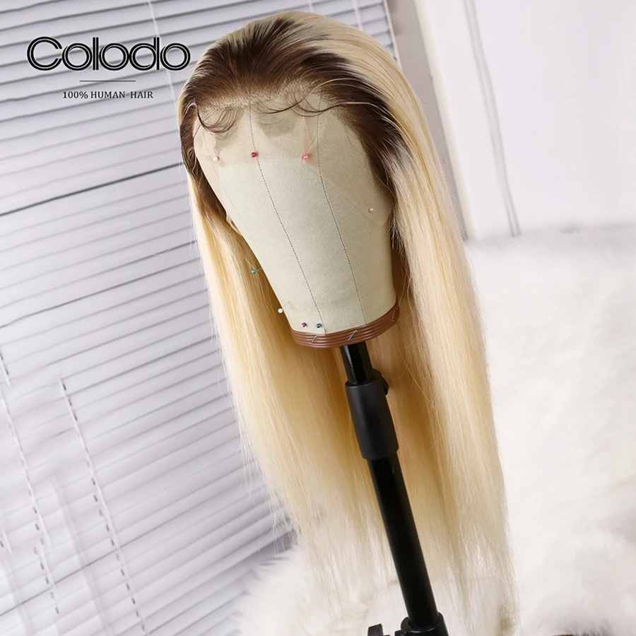 COLODO, 613, парик на кружеве с Babyhair, бразильские волосы, Remy, предварительно выщипанные, Омбре, блонд, человеческие волосы, парик, прямые парики для черных женщин