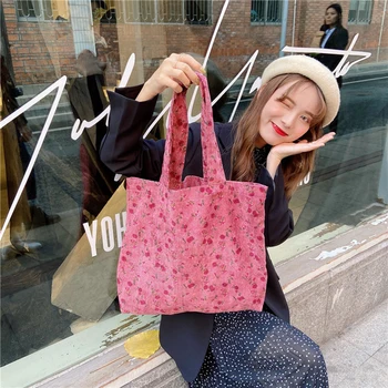 

Women's Handbags Student Corduroy Tote Casual Floral Shoulder Bag Reusable Women Bag Teen Girls Travel Shopping Beach Bag