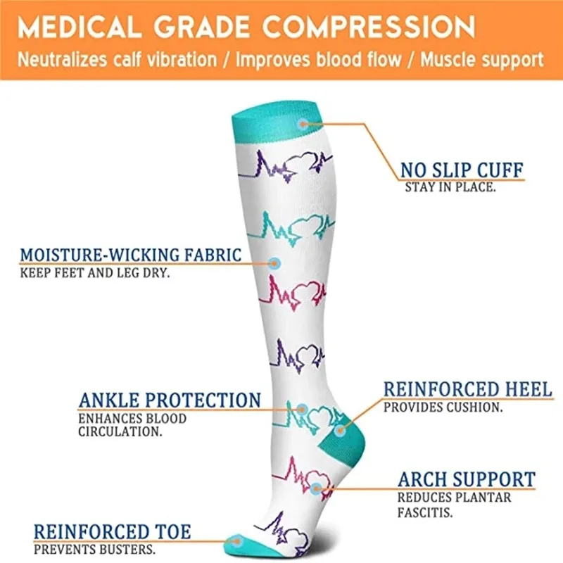 Compression Socks 32 Styles Compression Socks Unisex Anti Fatigue Pain Relief Knee Stockings 20-30 MmHg For Outdoor Running Pregnant Cycling Socks