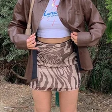 

Korean Print Cute 90s Skirt Summer Club Wear Bag Hip Straight Skirt Women Retro Brown Harajuku Y2K Mini Skirt New Ladies Clothes