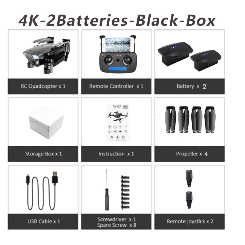 Дрон SG901 камера Дрон 4K HD Двойная камера дроны следящие за мной Квадрокоптер FPV Профессиональный длительный срок службы батареи - Цвет: 4K 2B Black Box