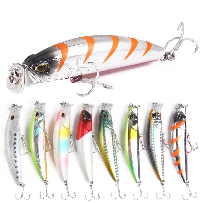 

Popper Fishing Lure 8cm 10g Floating Artificial Hard Bait Bass Wobblers Lures Crankbait Pike Treble Hooks Tackle