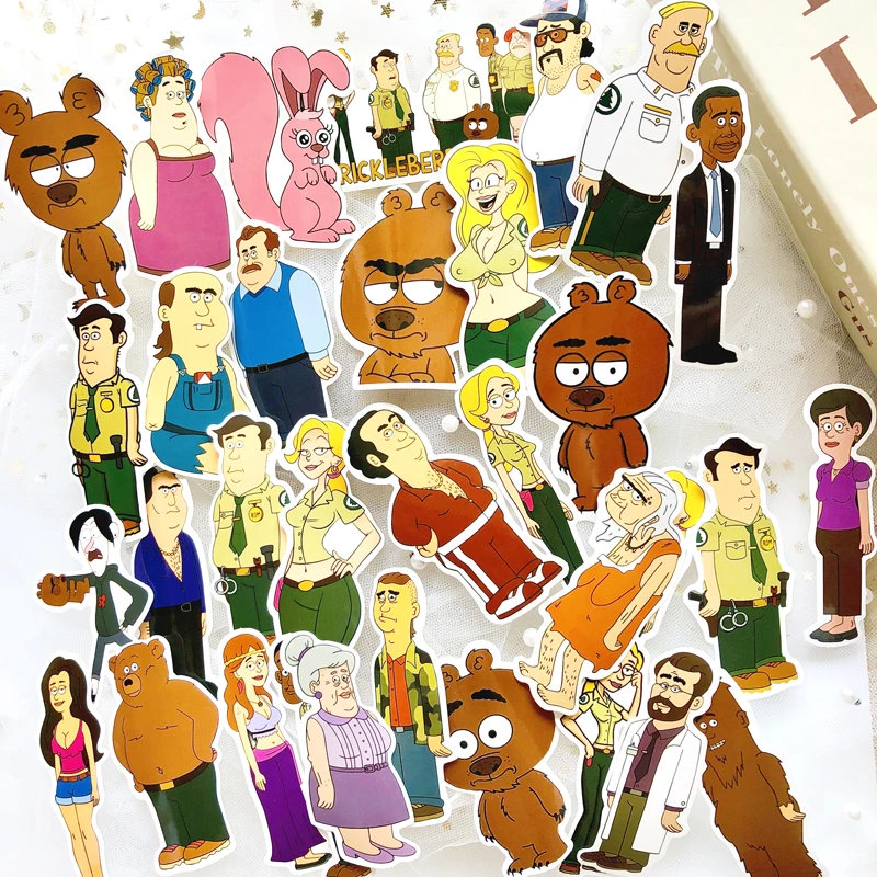 34pcs Brickleberry cartoon vintage decals scrapbooking Kids for DIY phone Laptop Motorcycle Waterproof Stickers