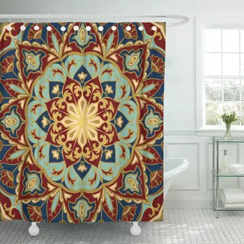 

Blue Oriental Colorful Pattern of Mandalas Rich Floral Carpet Bathroom Curtains Waterproof Polyester Fabric 60 x 72 inches Set