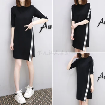 

Fashion summer five-point sleeve woman skirtes casual knee-length women's asymmetric skirt red black bicolor clothing wholesale