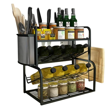 

Stainless Steel Kitchen Seasoning Storage Stand Spices Jars Organizer Shelf with Chopsticks Holder and Cutting Board Rack