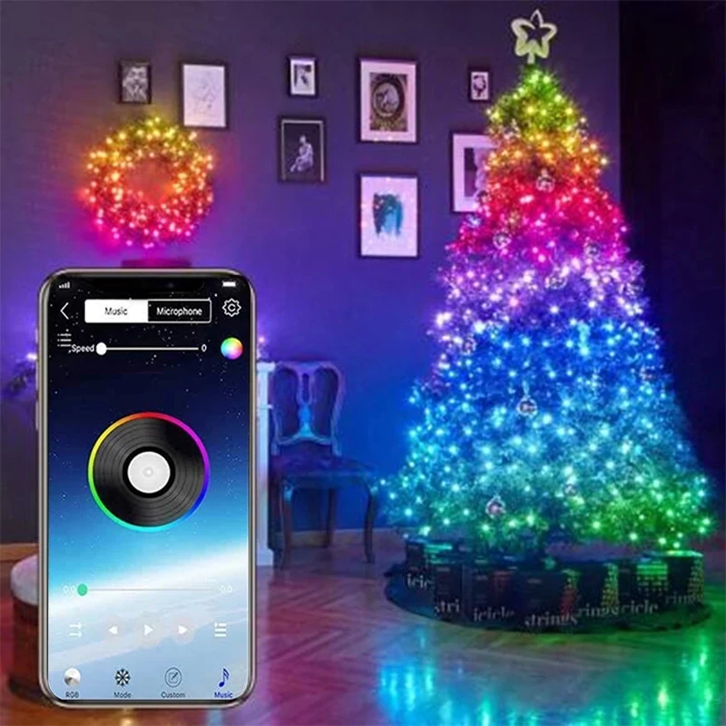 

Christmas Tree Topper Decoration Lights Customized Smart Bluetooth LED Personalized String Lights App Remote Control Lights