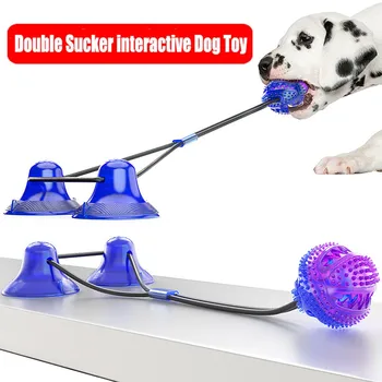 

Upgraded Dog Molar Bite Toy Multifunction Pet Chew Toys Double Suction Cup Dog Pull Ball for Dogs Cleaning Tooth Food Dispens@30