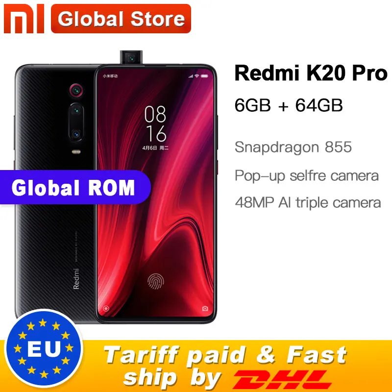 Xiaomi Redmi K20 Pro с глобальной прошивкой 64 Гб ПЗУ 6 ГБ ОЗУ Восьмиядерный телефон Snapdragon 855